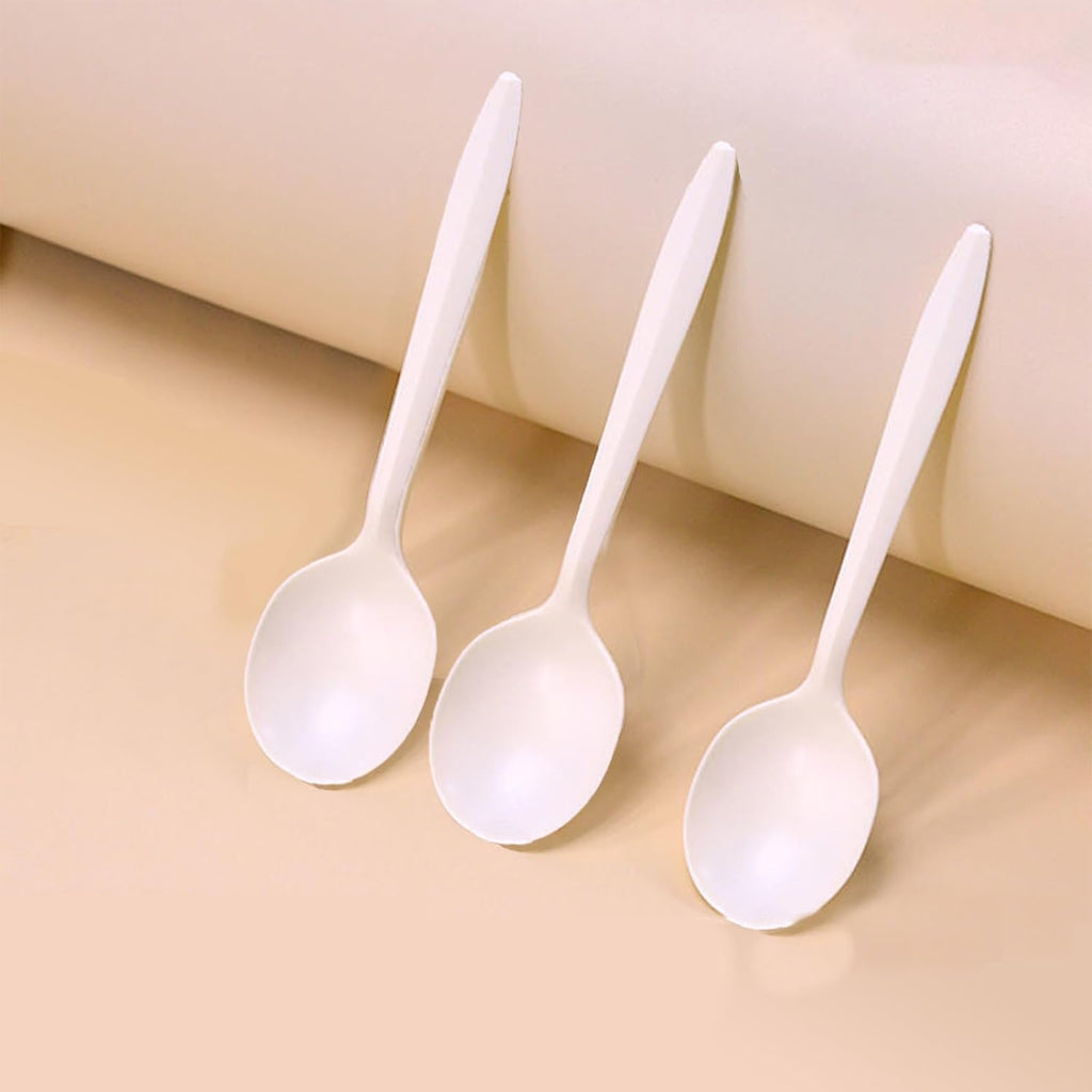 T Legend Eco-Friendly 50 Pack Cornstarch Soup Spoons  Ivory Large Capacity 5.3" Disposable Spoons for Hot Soup Milk Shake Salad etc.