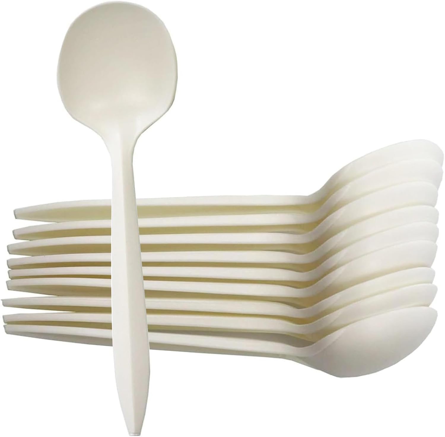 T Legend Eco-Friendly 50 Pack Cornstarch Soup Spoons  Ivory Large Capacity 5.3" Disposable Spoons for Hot Soup Milk Shake Salad etc.