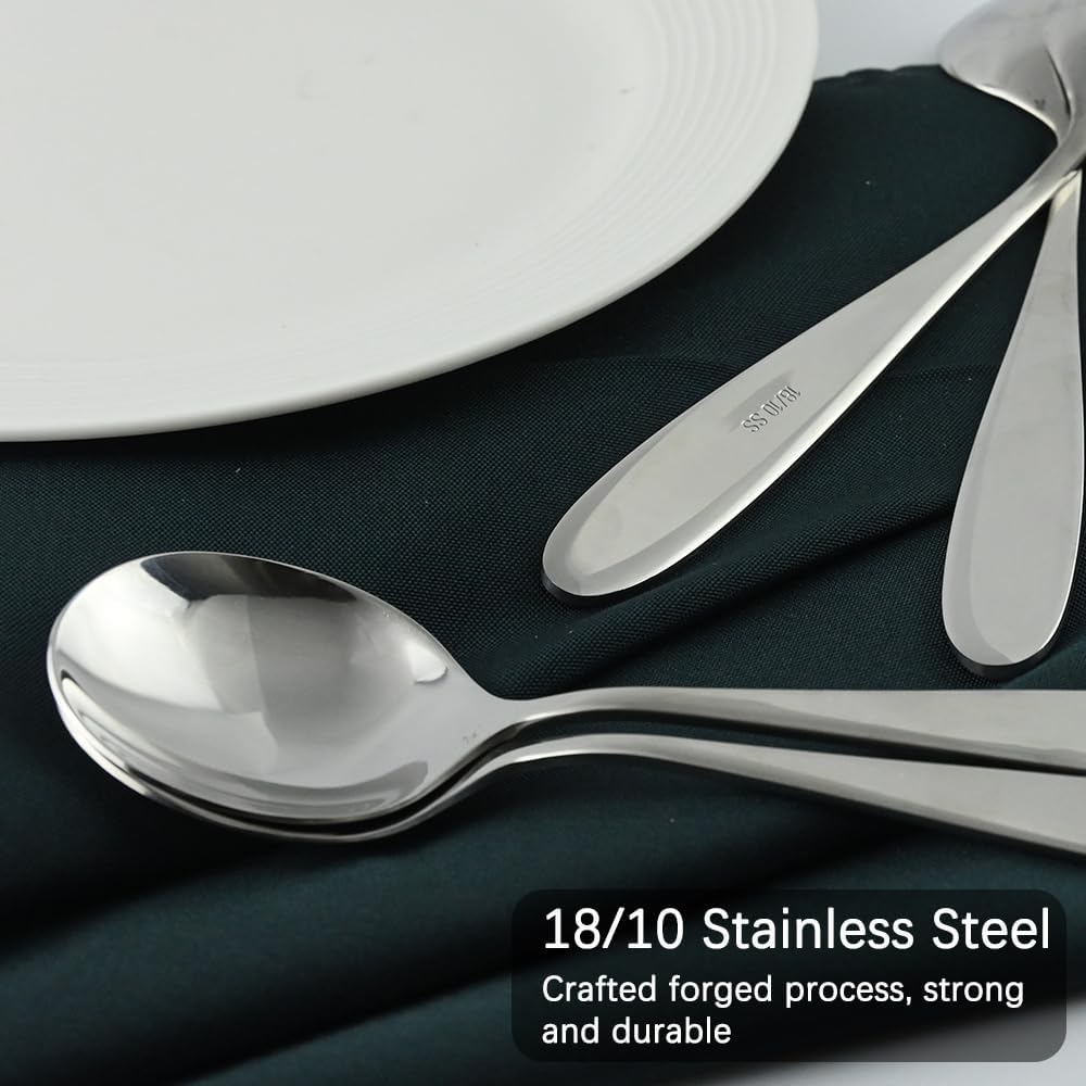 18/10 Stainless Steel Soup Spoons  7.3-in Deep Heavy Weight Round Soup Thick Spoons  Suitable for Cereal Bouillon Milk Soup Hot Chocolate Dinner Guest  Pack of 4