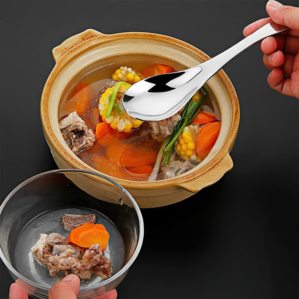 Stainless Steel Soup Spoons - 6 Inch Heavy Duty Asian Soup Spoon for Ramen  Rice  Tea  and Milk  Set of 4 Short Handle Ramen Spoons  Dishwasher Safe  Silver Chinese Table Spoon