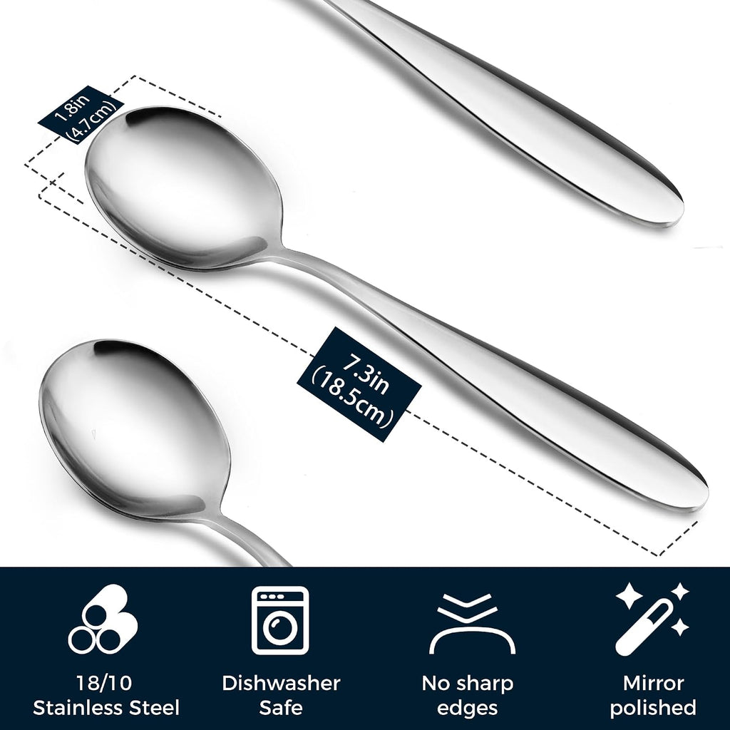 18/10 Stainless Steel Soup Spoons  7.3-in Deep Heavy Weight Round Soup Thick Spoons  Suitable for Cereal Bouillon Milk Soup Hot Chocolate Dinner Guest  Pack of 4