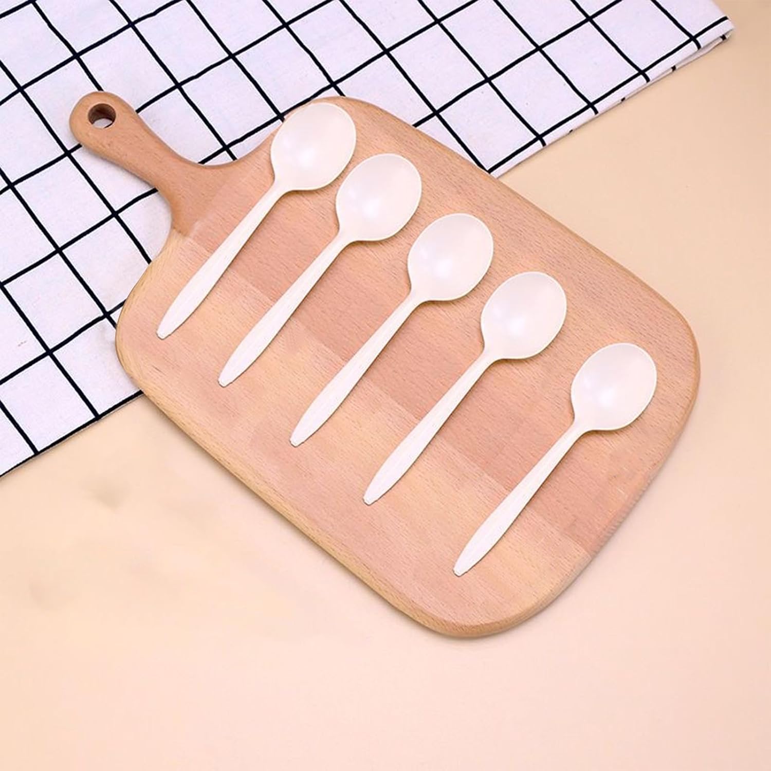 T Legend Eco-Friendly 50 Pack Cornstarch Soup Spoons  Ivory Large Capacity 5.3" Disposable Spoons for Hot Soup Milk Shake Salad etc.