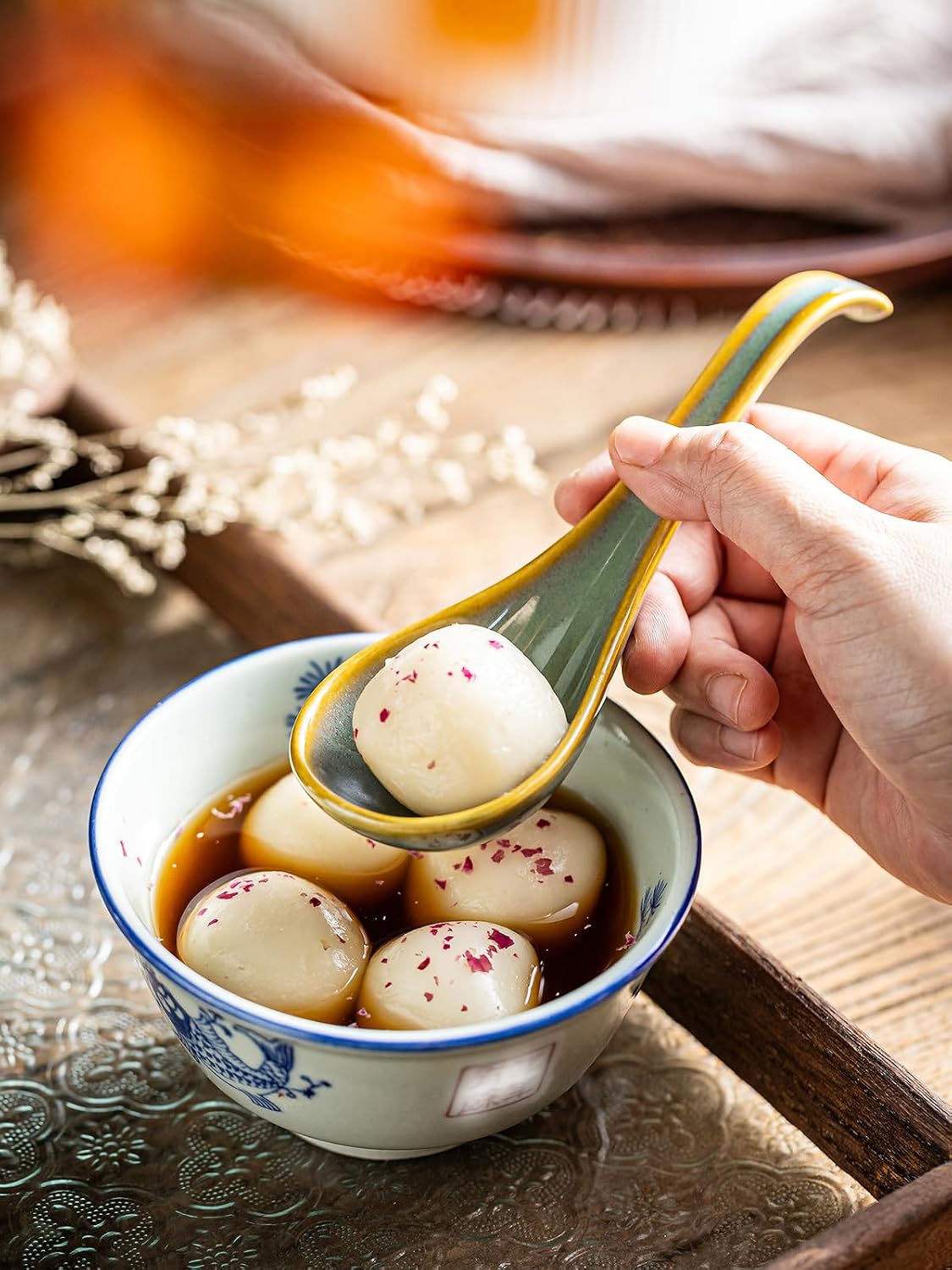 Gomakren Soup Spoons Set of 6  Asian Soup Spoons 6.5 Inch Ramen Spoons  Christmas Ceramic Chinese Spoon Set for Soup  Cereal  Pho  Noodles  Dumpling  Miso  Wonton  Dishwasher Safe  Blue-Green