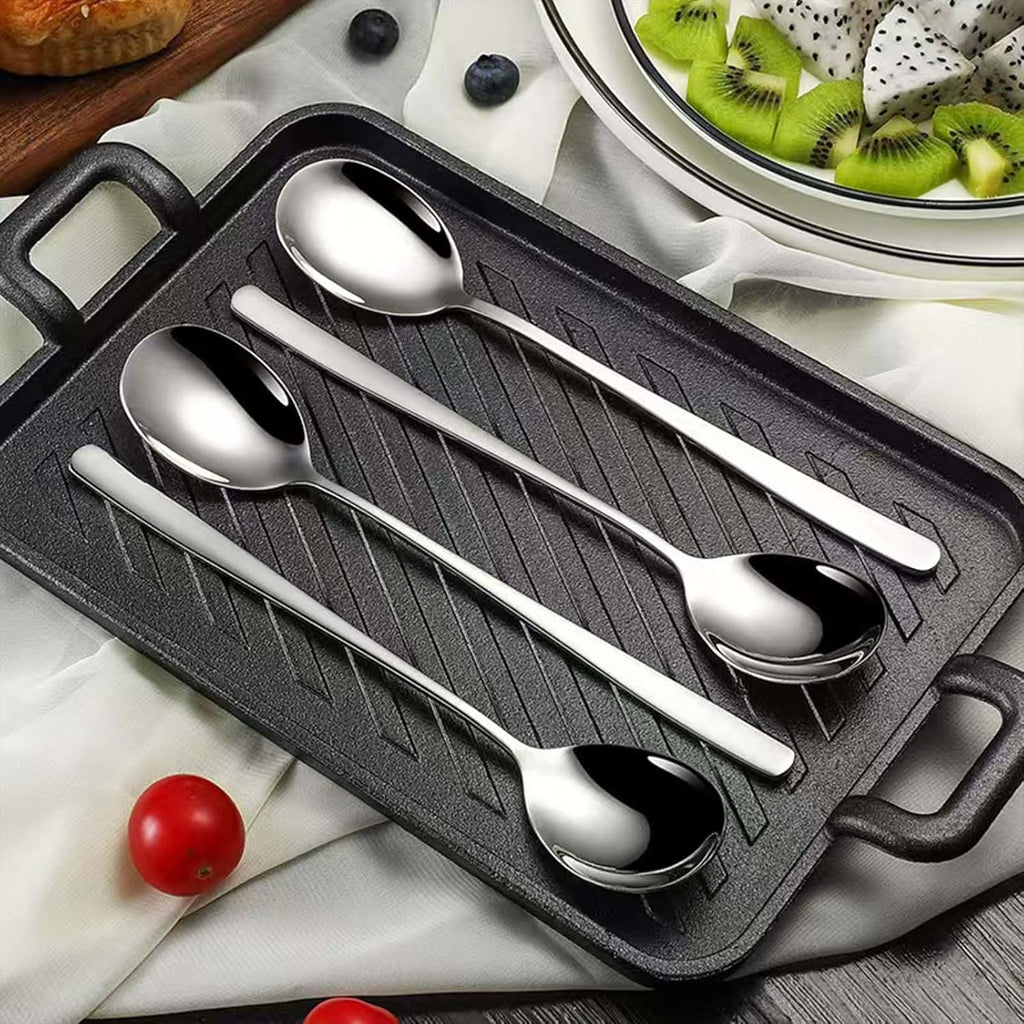 Large Soup Spoon Stainless Steel Dishwasher Safe Dinner Big Teaspoons with Round Edge 8 inches Tablespoons (4)